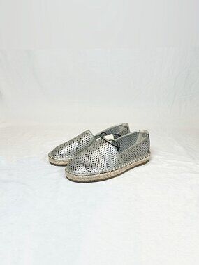 a.n.a Metallic Silver Leather Oakland Memory Foam Woven Espadrilles~6.5~New